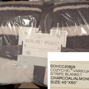 Barefoot Dreams CozyChic Blanket - Charcoal and Almond Stripes